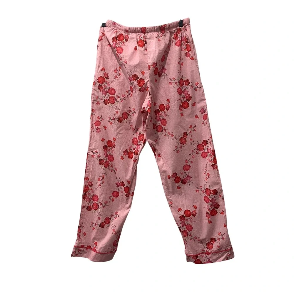 The Cat's Pajamas‎ Pants Womens XS Pink Floral Cotton Drawstring Loungewear